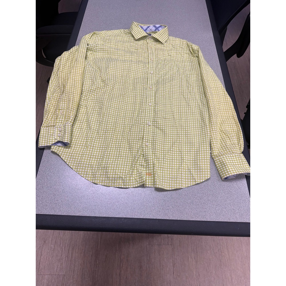Thomas Dean Mens XXL Lime Green White Gingham Check Button Down Cotton Shirt